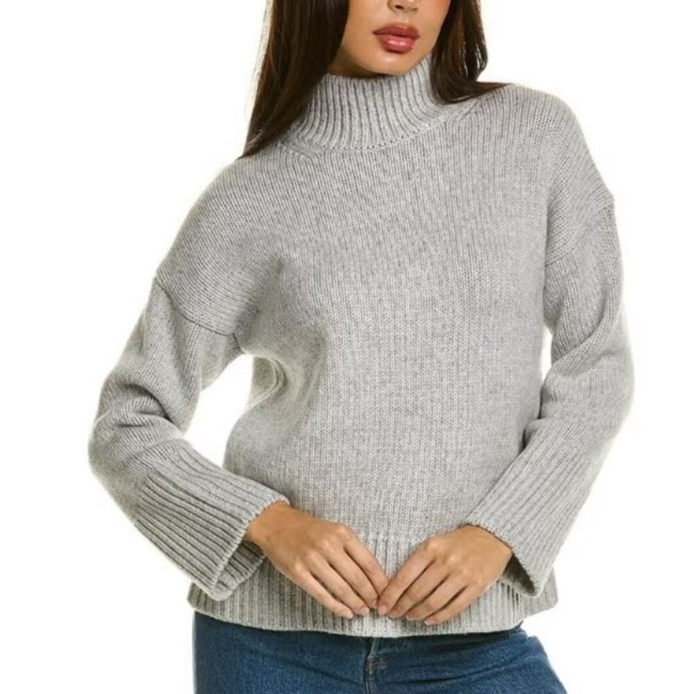 Nine West Womens Knitted Sweater Pullover Gray Size L Long Sleeve Turtleneck